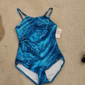 New!Michael Kors Tile Blue Mailtot One piece Swimsuit Sz 12